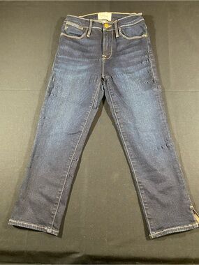 Frame Denim Indigo Capri Jeans with Gold Stitching